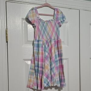 Little Sleepies Pastel Plaid Puff-Sleeve Dress - Pink, Blue, Yellow